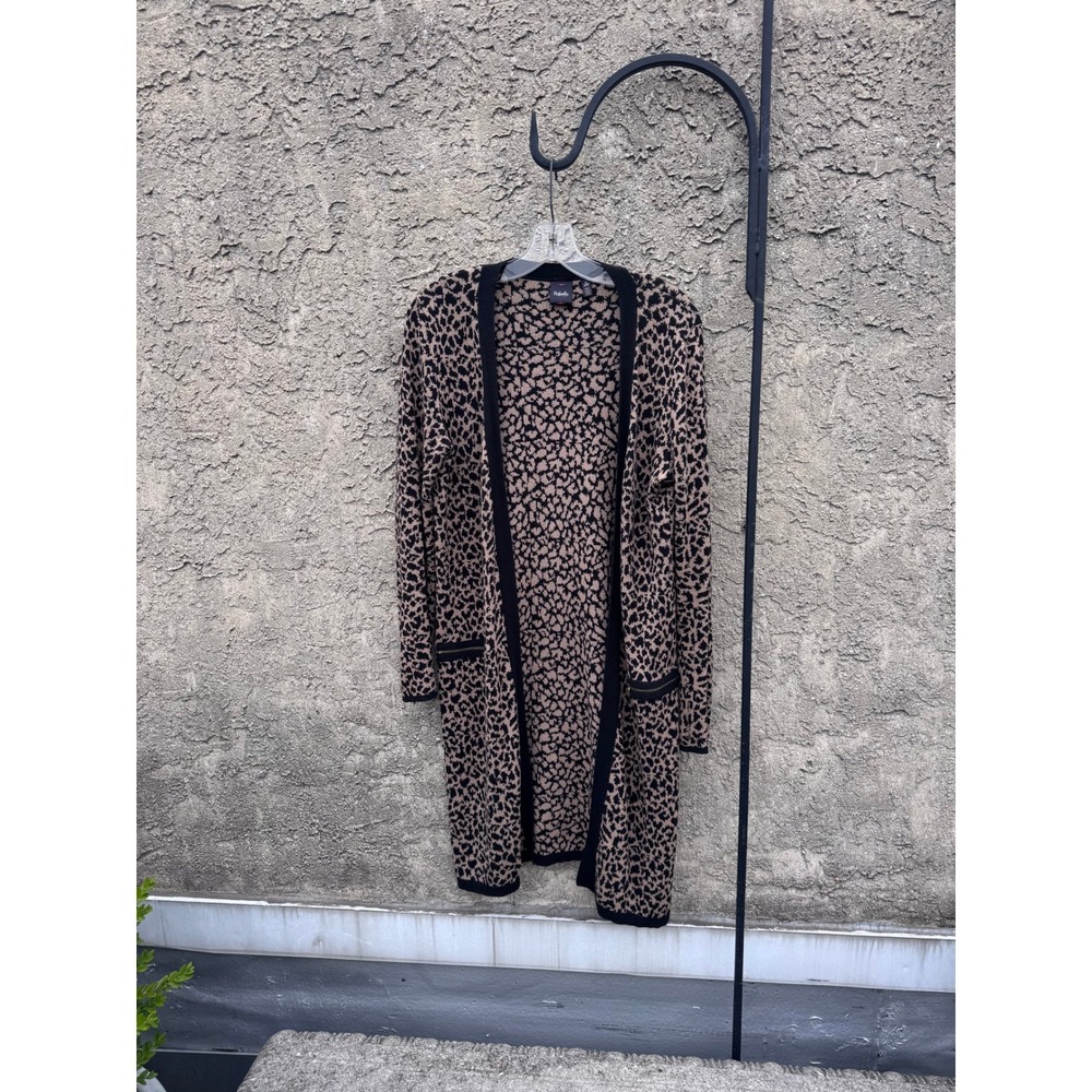 Rafaella Cardigan Duster Women S Tan Black Leopard Print‎ Zipper Cuffs Longline